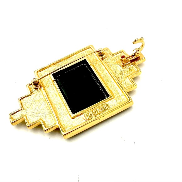 SMB Sandra Miller Burrows Pin Pendant Necklace Gold Tone Black Rhinestones - Picture 8 of 13